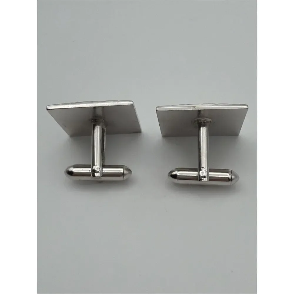 Vintage Swank Silver Tone Fleur De Lis Square Cufflinks Signed